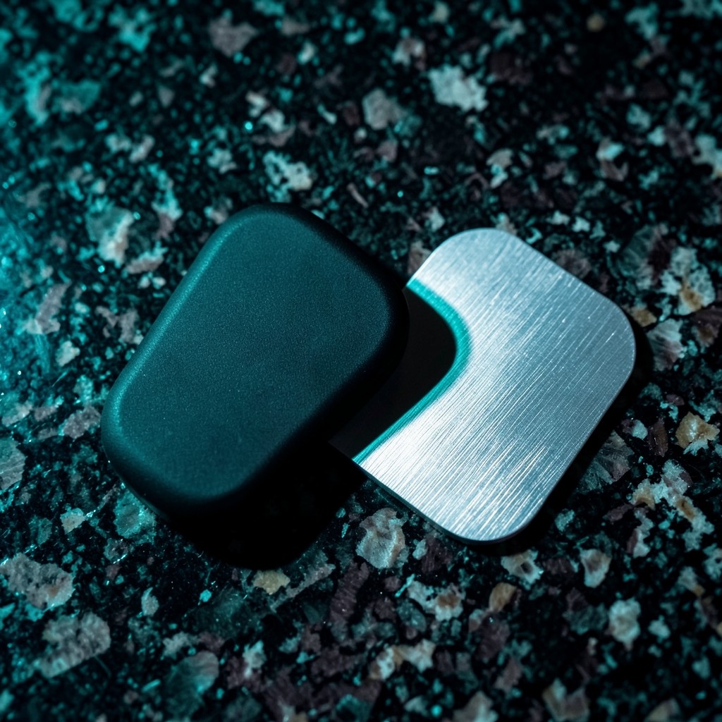Hardware wallet device and metal seed storage plate on granite desk